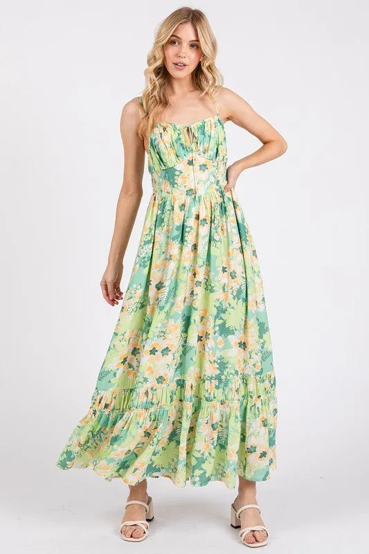 Floral Smocked Tiered Maxi Dress with Adjustable Straps