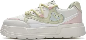 Geerta Cute Shoes - Thick Sole Pretty Pastel White Chunky Platform Sneaker Kawaii Love Heart Y2K Colorful Aesthetic Elevated Trainer for Women Girl Casual School Summer Beach Travel