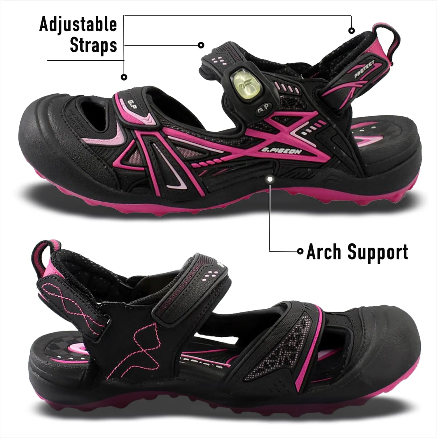 Gold Pigeon Shoes Toe Guard Unisex Outdoor Sandals, Easy Snap Lock Closure