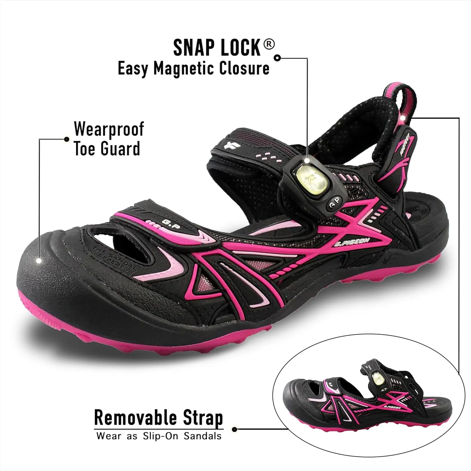 Gold Pigeon Shoes Toe Guard Unisex Outdoor Sandals, Easy Snap Lock Closure
