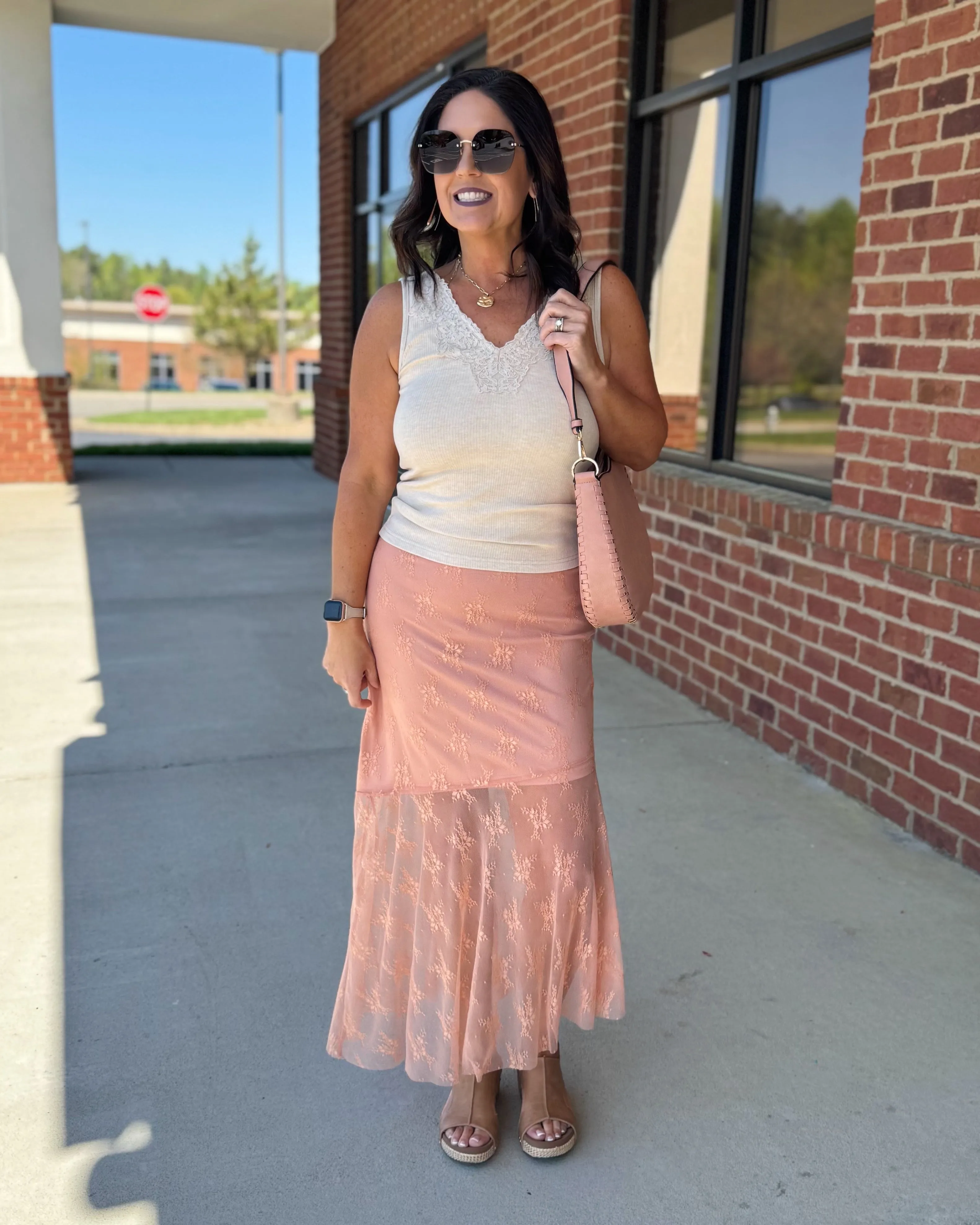 Grayson Asymmetrical Midi Skirt in Coral