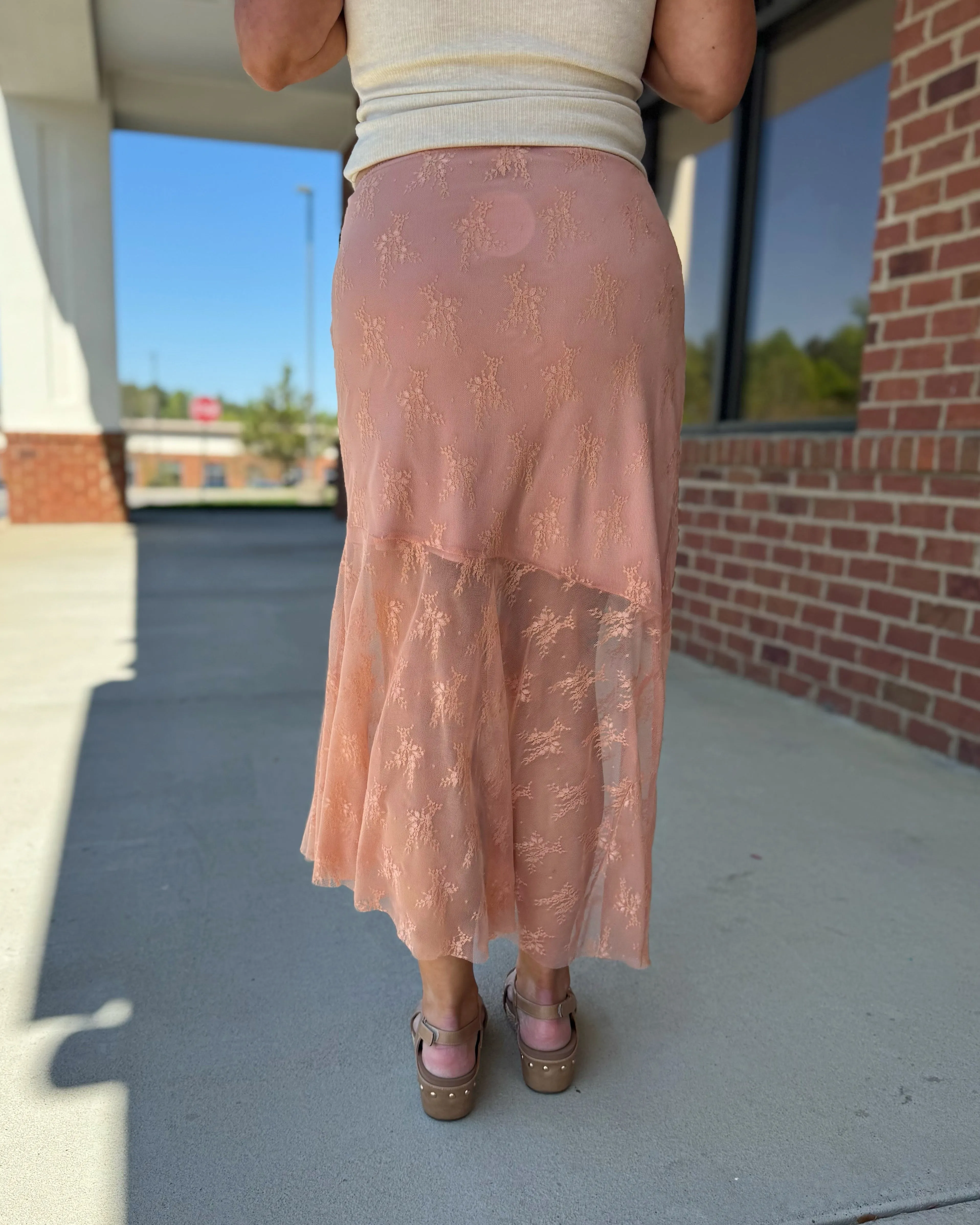 Grayson Asymmetrical Midi Skirt in Coral