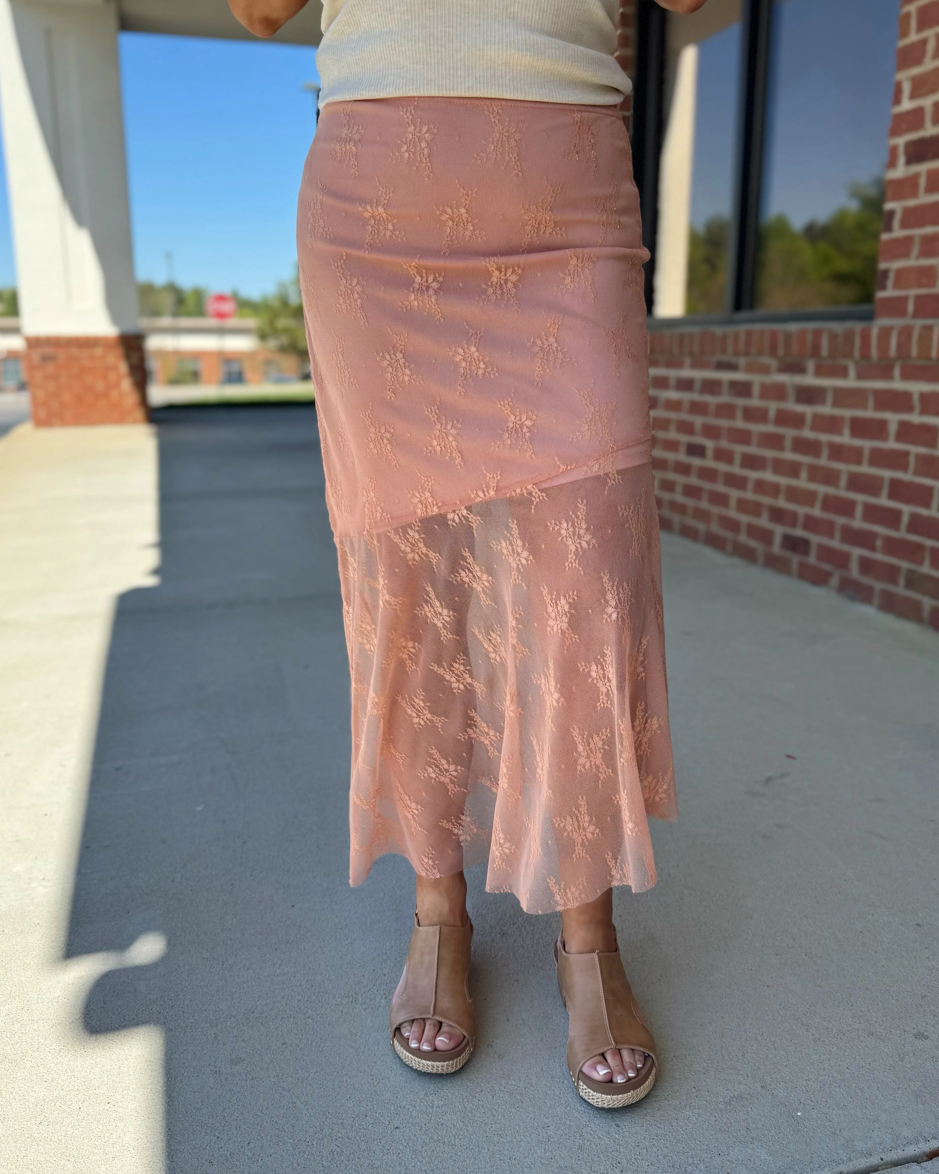 Grayson Asymmetrical Midi Skirt in Coral