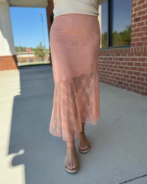 Grayson Asymmetrical Midi Skirt in Coral