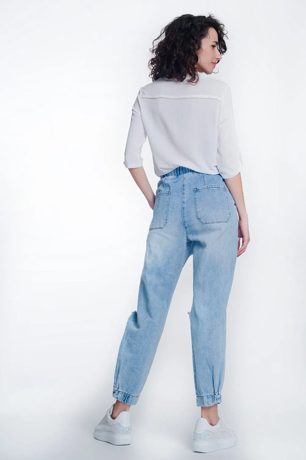 Heavily Ripped Boyfriend Jeans In Light Denim