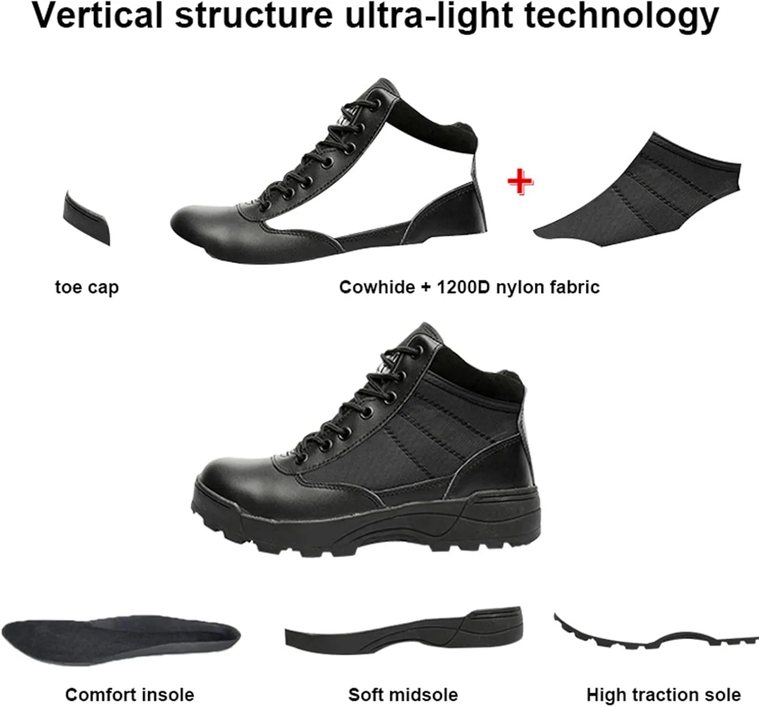 Hiking Work Boots,Breathable Desert Boots,with Side Zipper, Waterproof Hiking Work Boots,Low Cut Training Boots,for Outdoor Hiking, Rock Climbing, Hunting and Other Activity