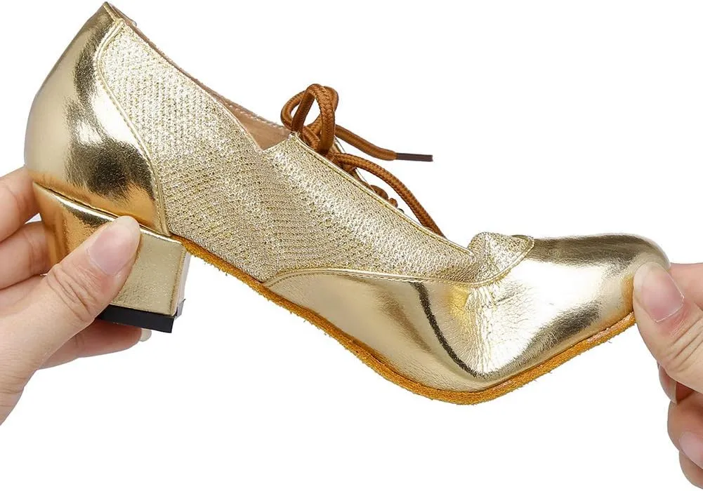 HROYL Women's Lace-up Latin Salsa Tango Practice Performance Ballroom Teacher Dance Shoes,YCL319