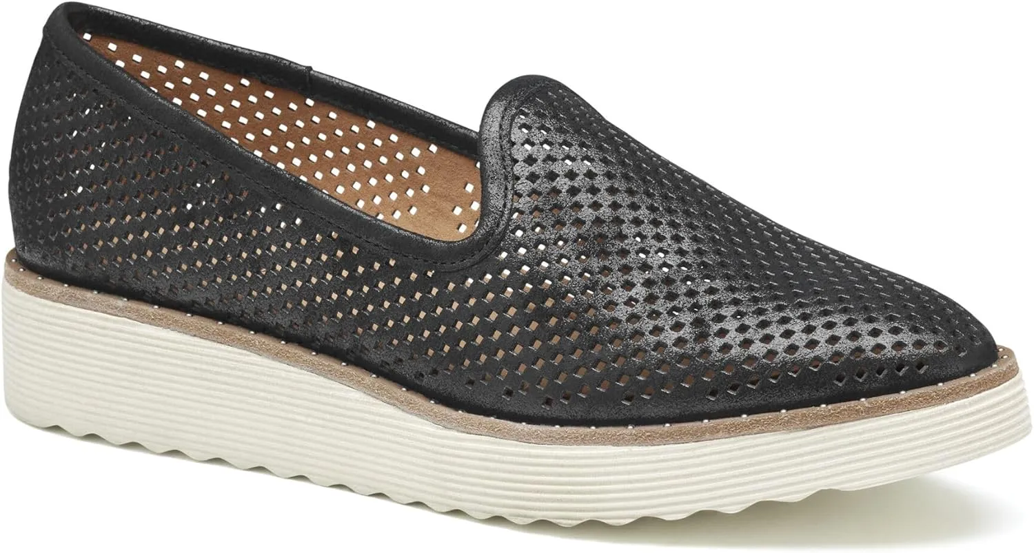 Johnston & Murphy Women??s Mitzi Perfed Venetian Shoes, 1.25?? Suede Loafers for Women, Comfortable Slip On Shoes