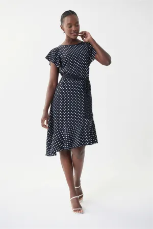 Joseph Ribkoff Midnight Vanilla Dot & Ruffle Dress Style 222212