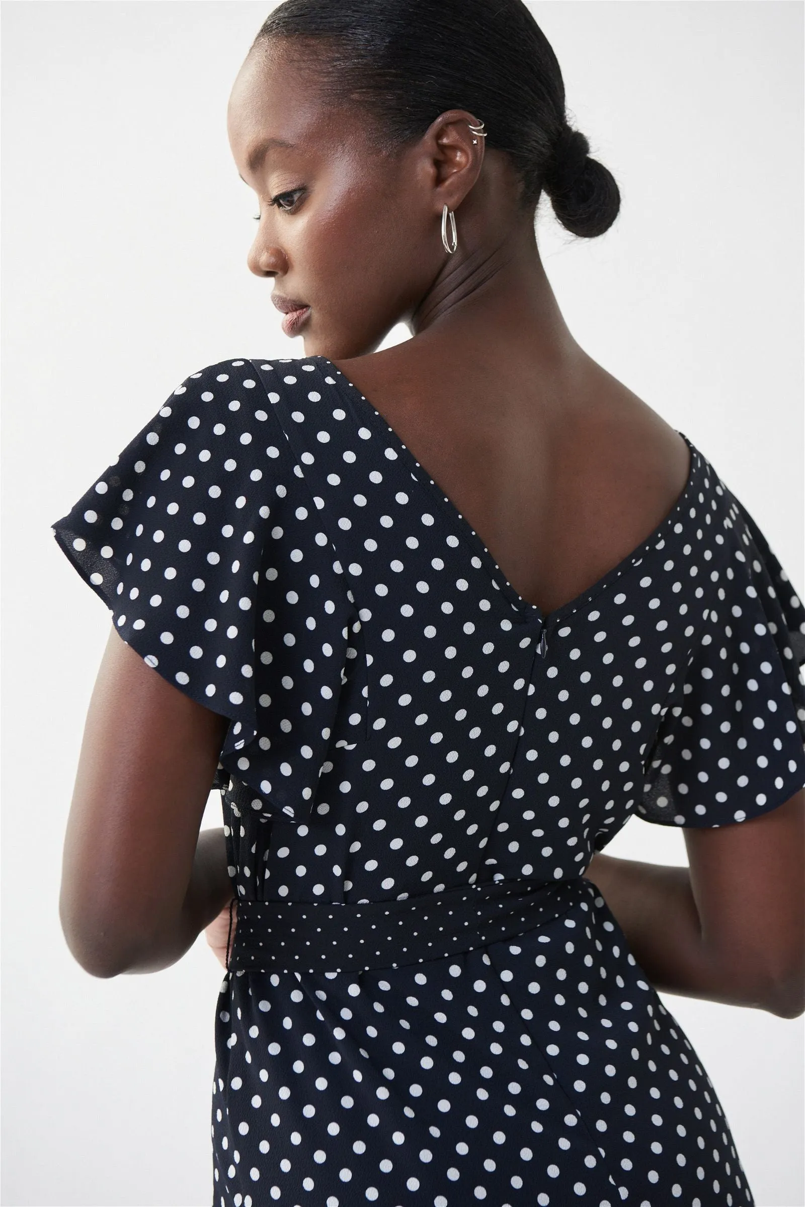 Joseph Ribkoff Midnight Vanilla Dot & Ruffle Dress Style 222212