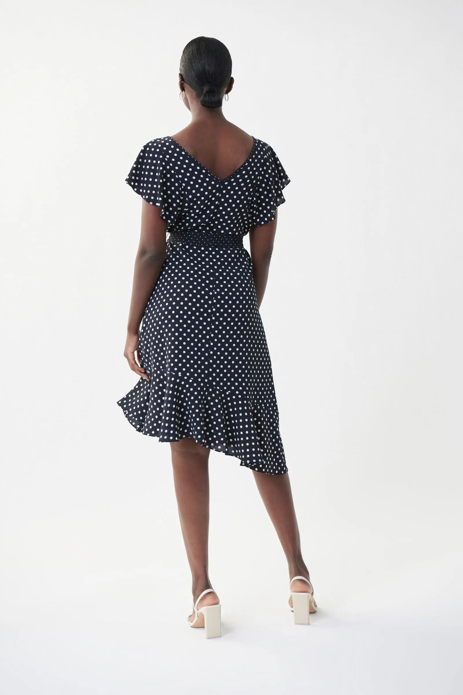 Joseph Ribkoff Midnight Vanilla Dot & Ruffle Dress Style 222212