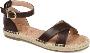 Journee Womens Flat Espadrille Strappy Crisscross Open Round Toe Sandal - Lyddia Buckle Ankle Strap Platform