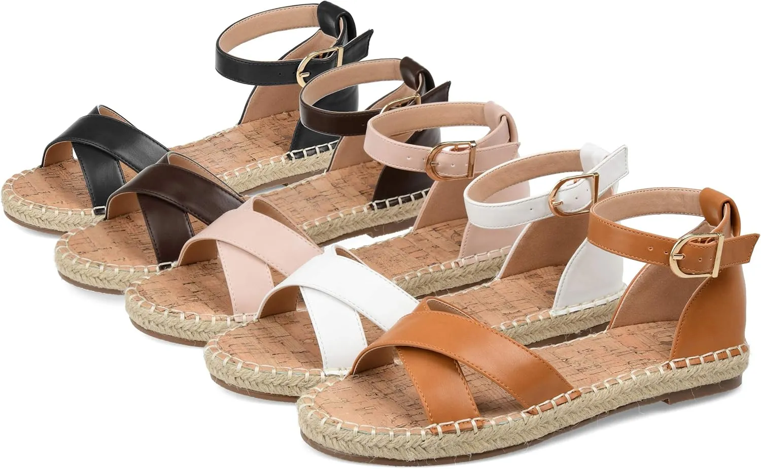 Journee Womens Flat Espadrille Strappy Crisscross Open Round Toe Sandal - Lyddia Buckle Ankle Strap Platform