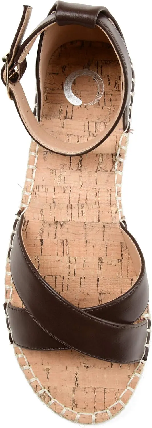 Journee Womens Flat Espadrille Strappy Crisscross Open Round Toe Sandal - Lyddia Buckle Ankle Strap Platform