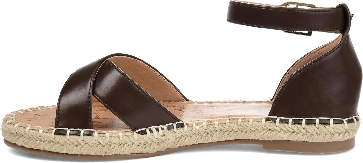 Journee Womens Flat Espadrille Strappy Crisscross Open Round Toe Sandal - Lyddia Buckle Ankle Strap Platform