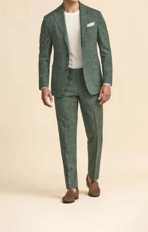 Loro Piana MOVE Green Stretch Merino Wool, Silk & Linen Plain Tropical Weave