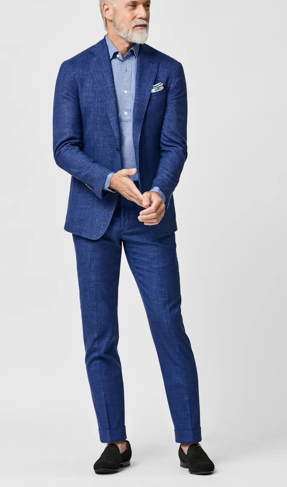 Loro Piana MOVE Royal Blue Stretch Wool, Silk & Linen Plain Tropical Weave