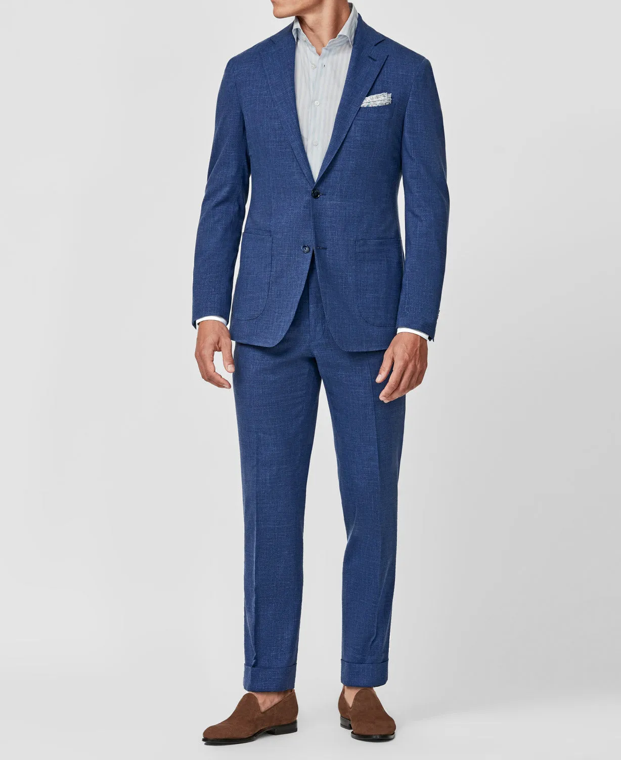 Loro Piana MOVE Royal Blue Stretch Wool, Silk & Linen Plain Tropical Weave