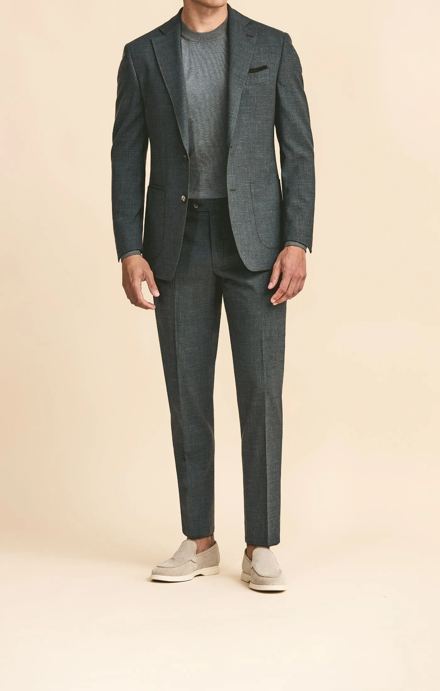 Loro Piana SUMMERTIME Dark Bottle Green Stretch Tropical Wool, Silk & Linen Plain Weave