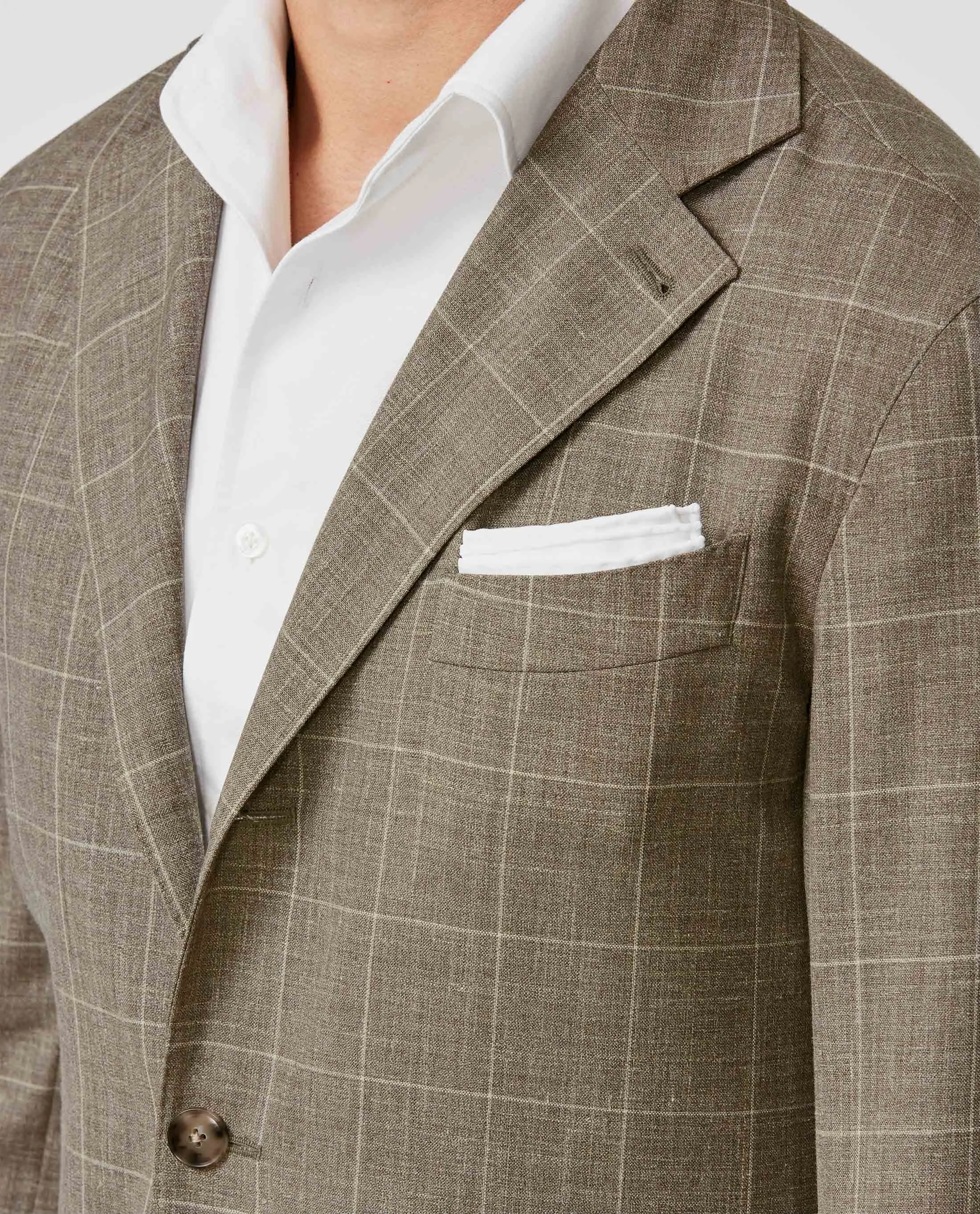 Loro Piana SUMMERTIME Light Taupe Off White Windowpane Wool, Silk & Linen Tropical