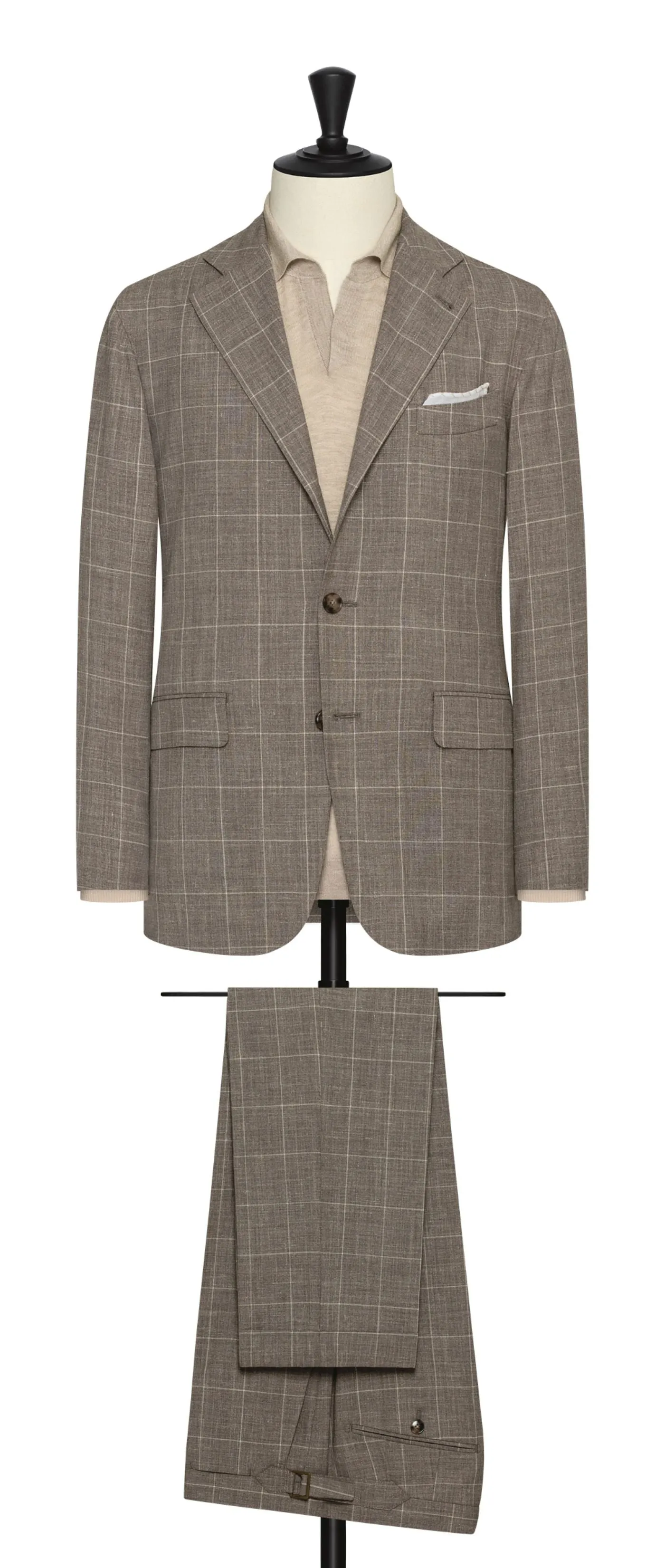 Loro Piana SUMMERTIME Light Taupe Off White Windowpane Wool, Silk & Linen Tropical
