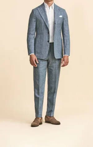 Loro Piana SUMMERTIME Slate Blue Merino Wool, Silk & Linen Plain Weave with Pencil Stripe