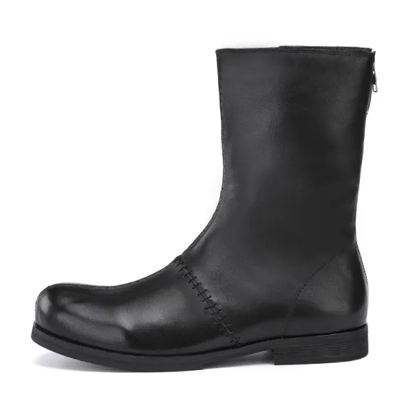 MARTIN ROZZIRA BRITISH DESIGN HIGH TOP LEATHER BOOTS IN BLACK