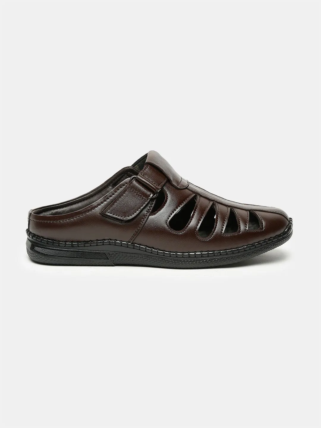 Men Brown Solid Leather Shoe- Style Sandals