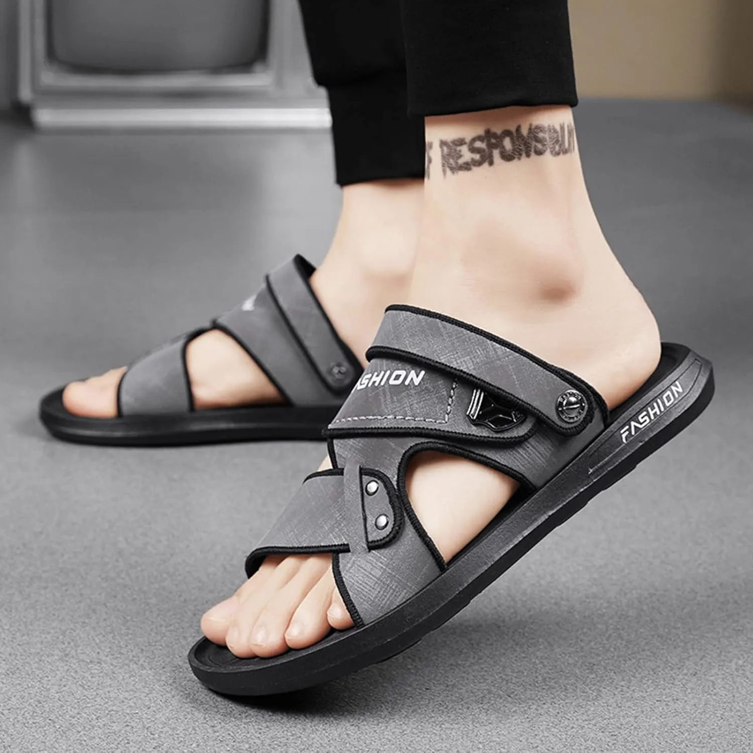 Men Flat Sandals Beach Wear Fashionable Open Toe Comfortable Casual Outdoor Sandals Lightweight Walking Summer Fisherman Shoe