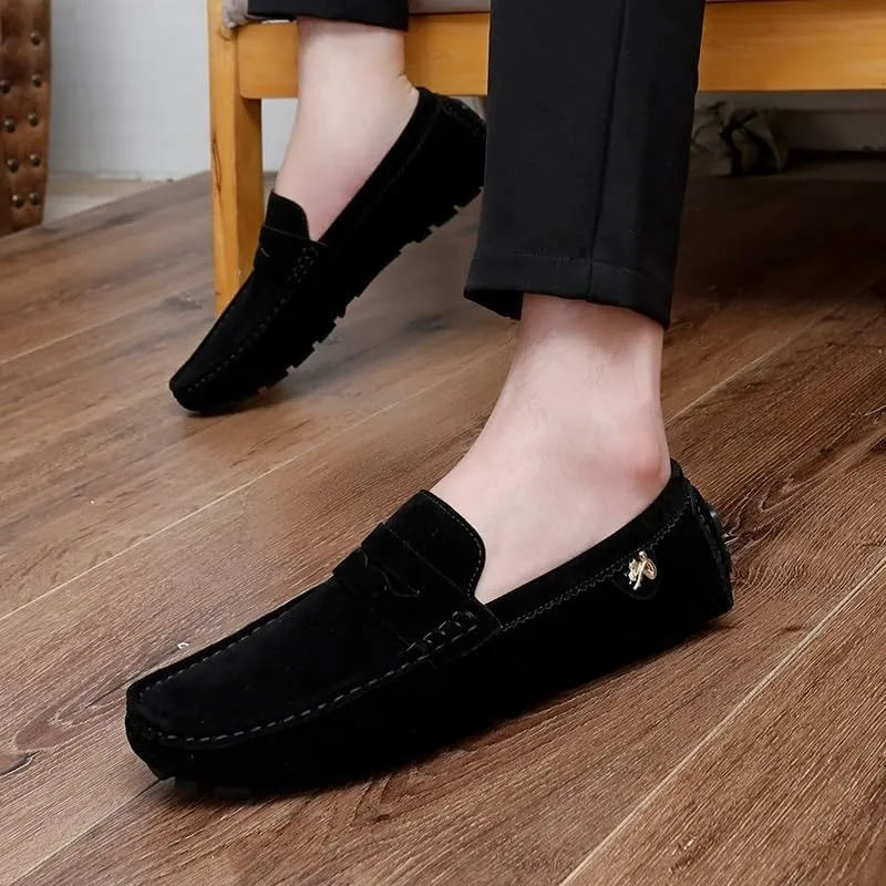 Men's Loafers Round Toe Suede Driving Shoes ?C Comfortable Loafers with Flat Heel, Flexible Slip-On Casual & Fashionable