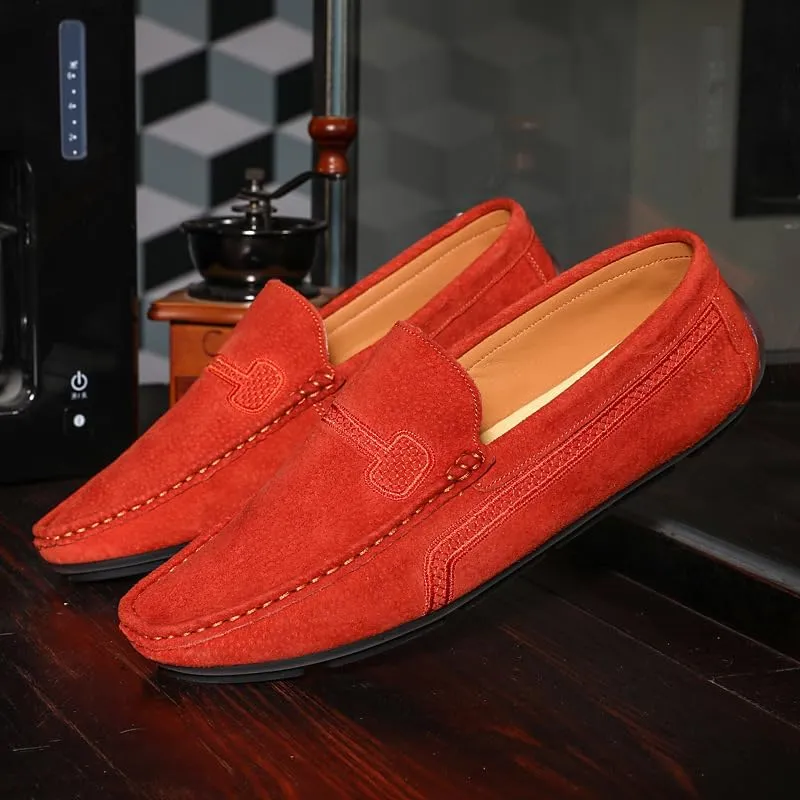 Men's Loafers Round Toe Suede Vamp Driving Loafers Flat Heel Lightweight Anti-Slip Party Slip-ons