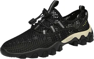 Men's Shoes Summer Breathable Mesh Shoes Sports Casual Shoes Men's Hiking Shoes Tourism Hiking Men Shoes Memory Foam (Black, 10.5)