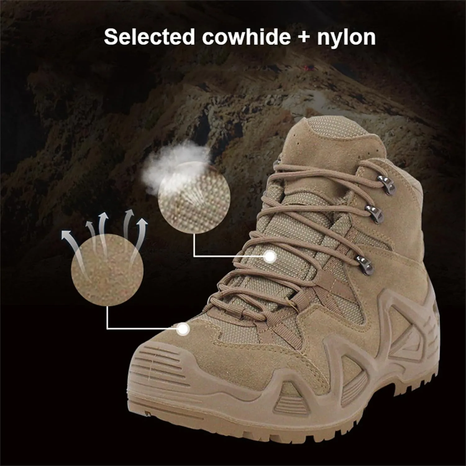 Men's Tactical Boots, Waterproof Hiking Work Boots, Lightweight Military Boots, Breathable Desert Boots,Low Cut Training Boots,Great in Hiking, Work, Tactical, Army, Hunting