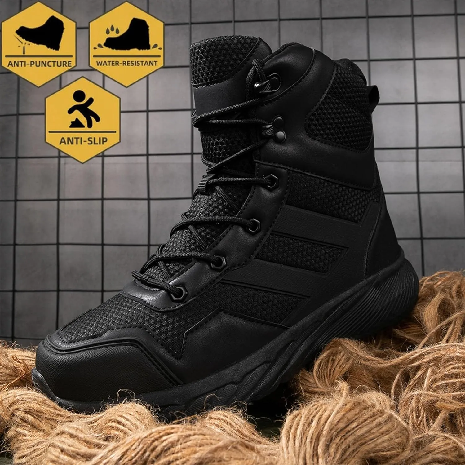 Men's Tactical Military Boots with Side Zipper | Waterproof, Non-Slip, and Lightweight, Perfect for Hiking, Camping, and Work
