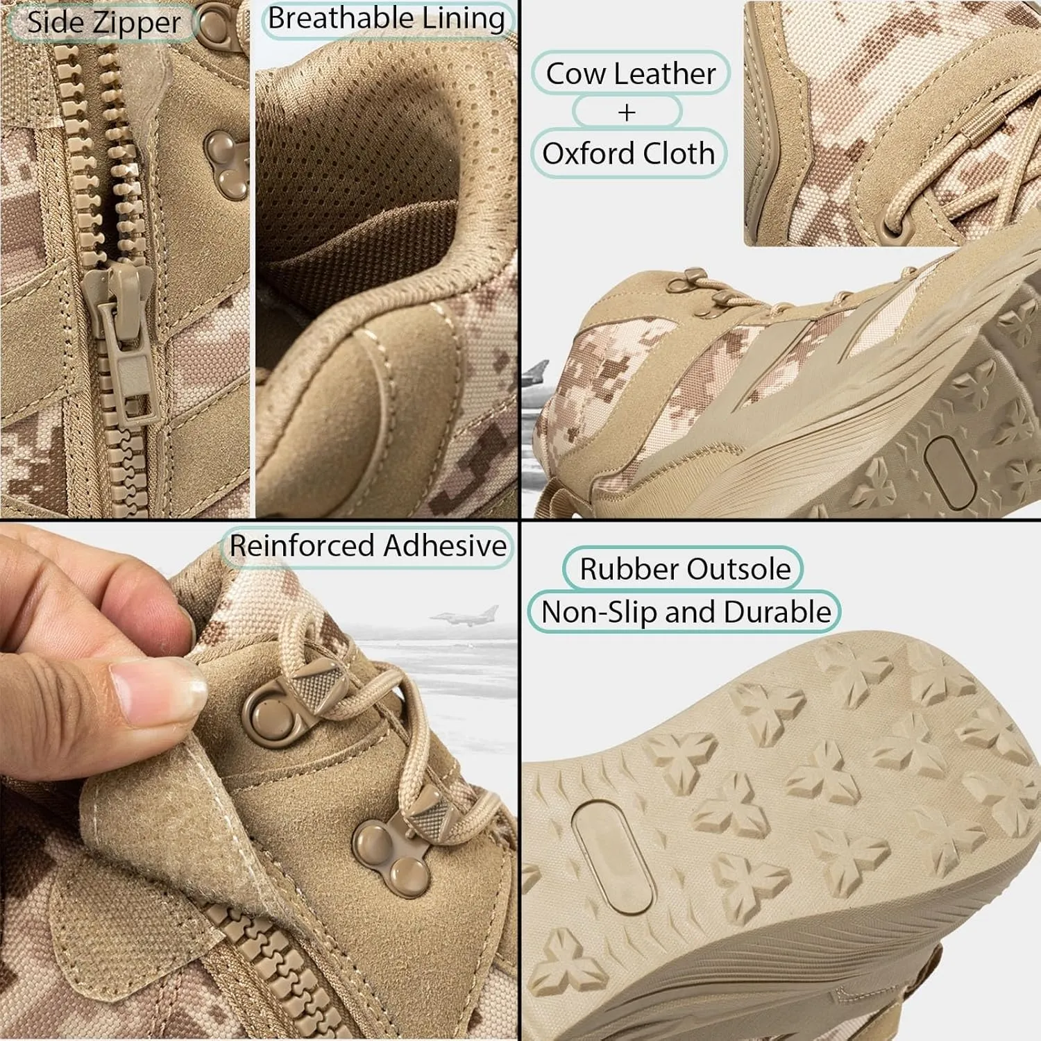 Men's Tactical Military Boots with Side Zipper | Waterproof, Non-Slip, and Lightweight, Perfect for Hiking, Camping, and Work