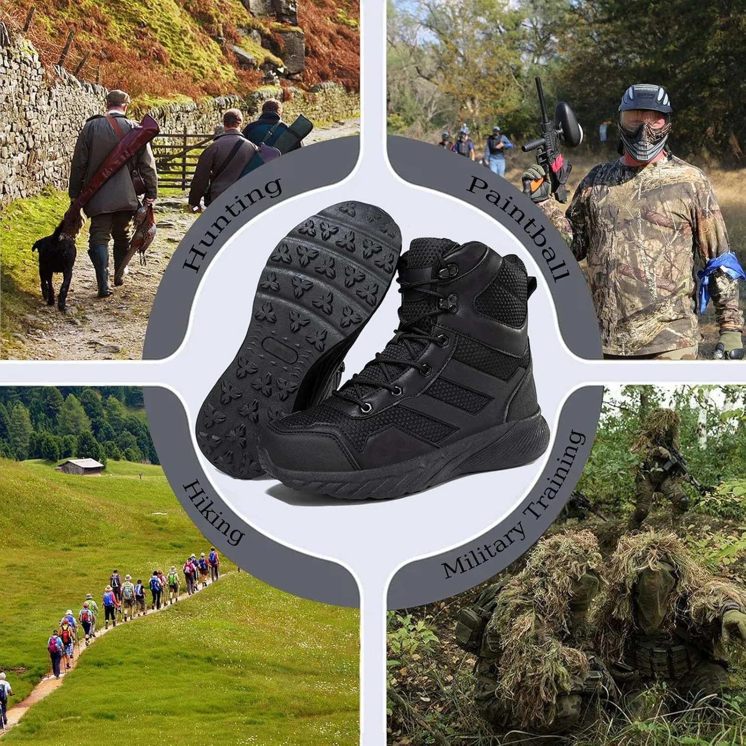 Men's Tactical Military Boots with Side Zipper | Waterproof, Non-Slip, and Lightweight, Perfect for Hiking, Camping, and Work