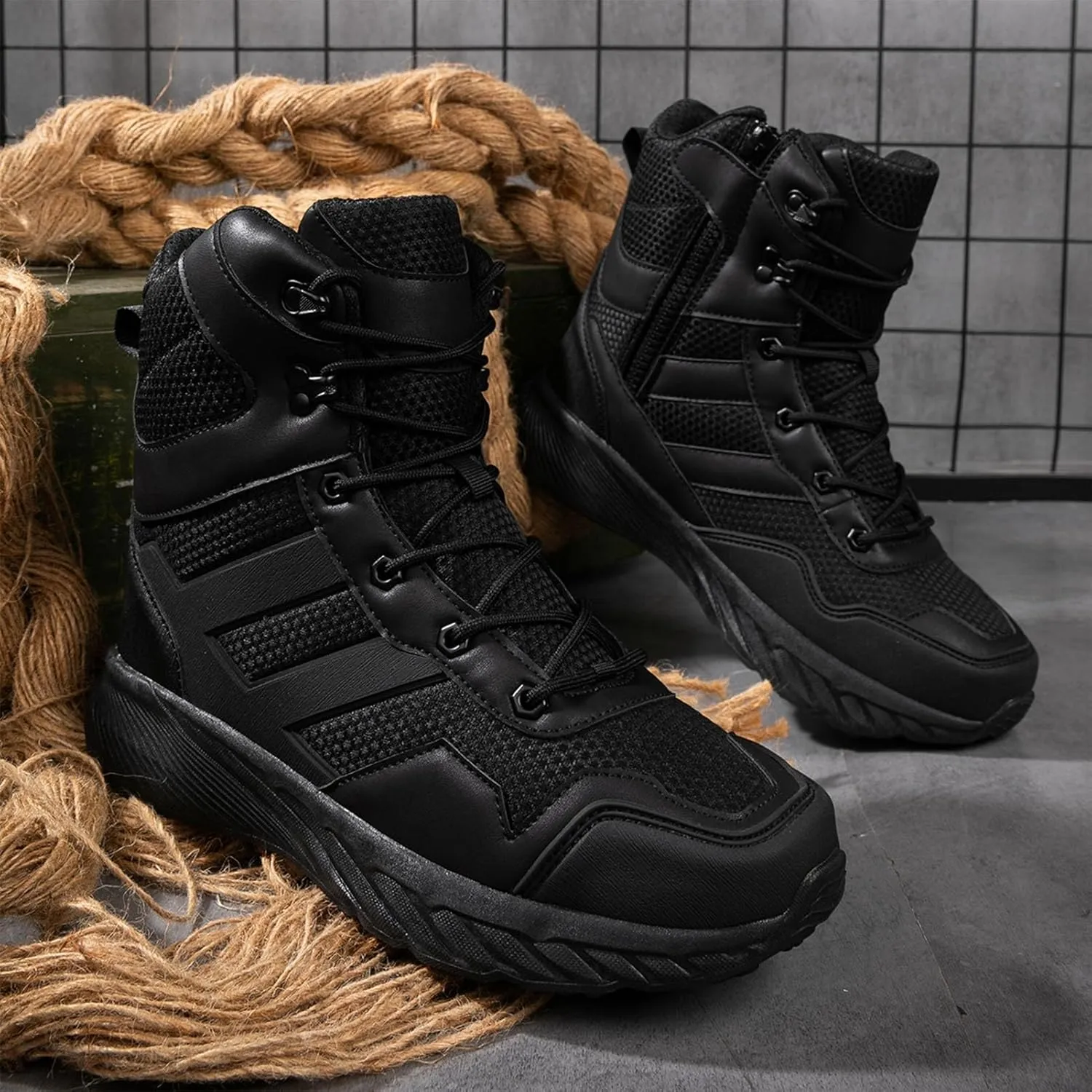 Men's Tactical Military Boots with Side Zipper | Waterproof, Non-Slip, and Lightweight, Perfect for Hiking, Camping, and Work