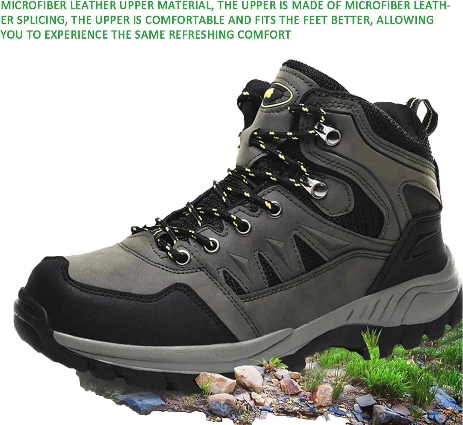 Men's Waterproof Platform Lace Up Hiking Boots Comfortable Non Slip Mid Ankle Boots Fashionable Outdoor Hiking Boots
