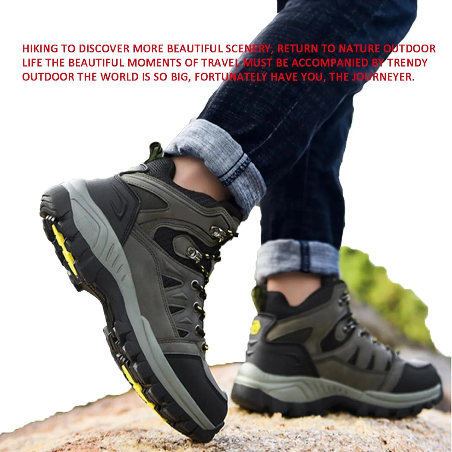 Men's Waterproof Platform Lace Up Hiking Boots Comfortable Non Slip Mid Ankle Boots Fashionable Outdoor Hiking Boots