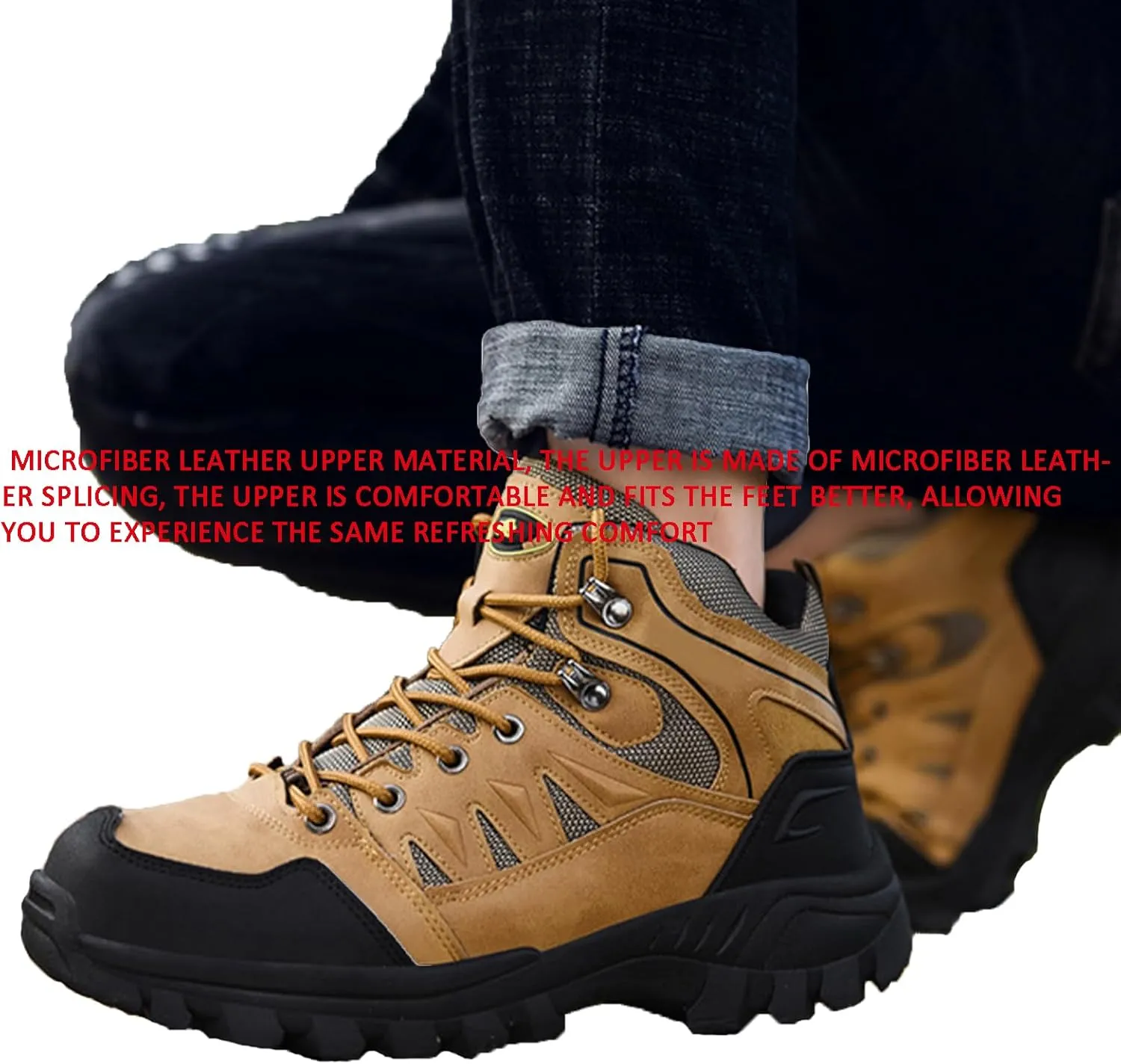 Men's Waterproof Platform Lace Up Hiking Boots Comfortable Non Slip Mid Ankle Boots Fashionable Outdoor Hiking Boots