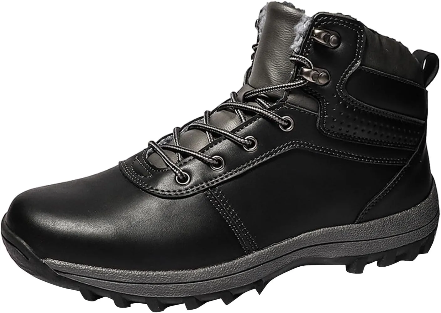 Mens Work Boots Waterproof Hiking Sneakers Zip Up Fur Lined Womens Safety Toe Shoes Wide Width Lightweight Outdoor Botas Mid Ankle Work Casual Hike Grounded Footwear