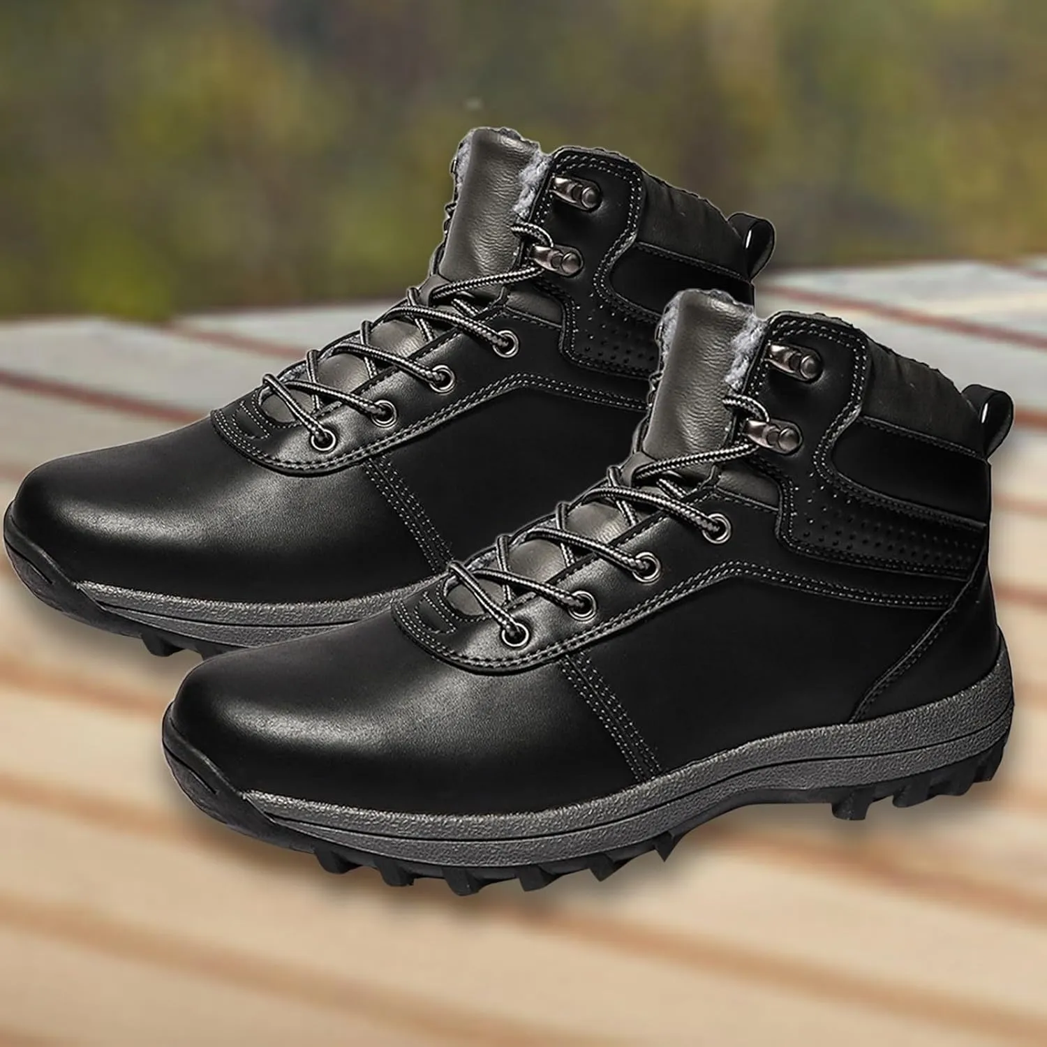 Mens Work Boots Waterproof Hiking Sneakers Zip Up Fur Lined Womens Safety Toe Shoes Wide Width Lightweight Outdoor Botas Mid Ankle Work Casual Hike Grounded Footwear