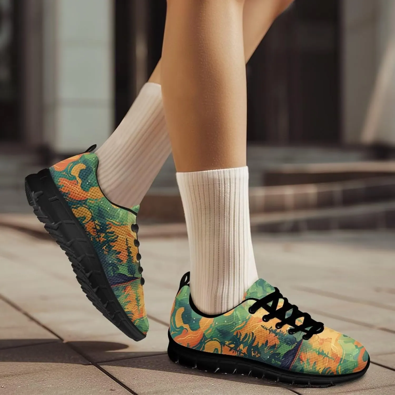 Mesh Running Shoes for Women Super Lightweight Sole Walking Tennis Shoes Non Slip Breathable Fashion Sneakers Black Sole