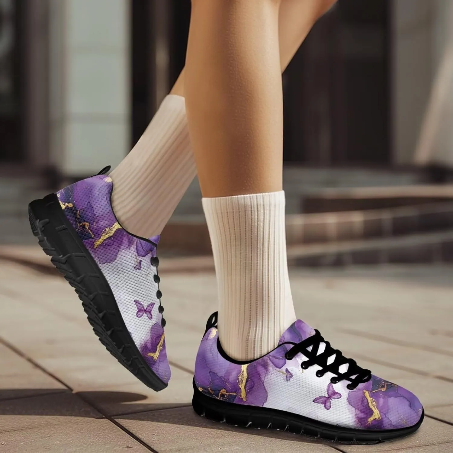 Mesh Running Shoes for Women Super Lightweight Sole Walking Tennis Shoes Non Slip Breathable Fashion Sneakers Black Sole