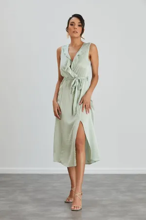 Mint Sleeveless Wrap Dress with Frill