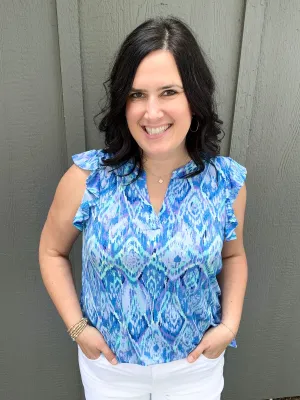 Multi Blue Lizzy Flutter Sleeve Top