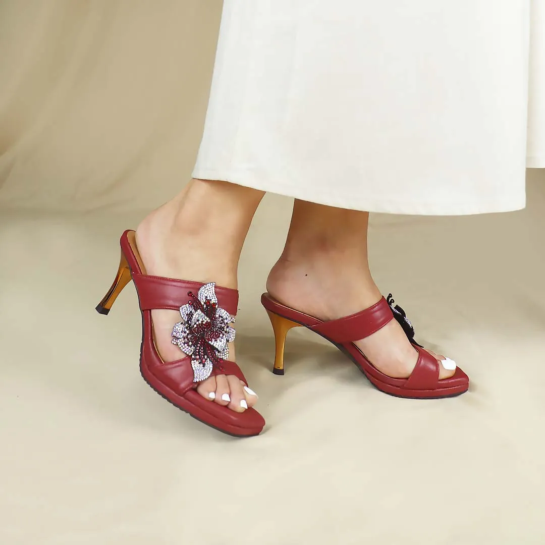 [NEW] Embellished Flower Stiletto Heel Sandals 3"inch [Dinner Series]