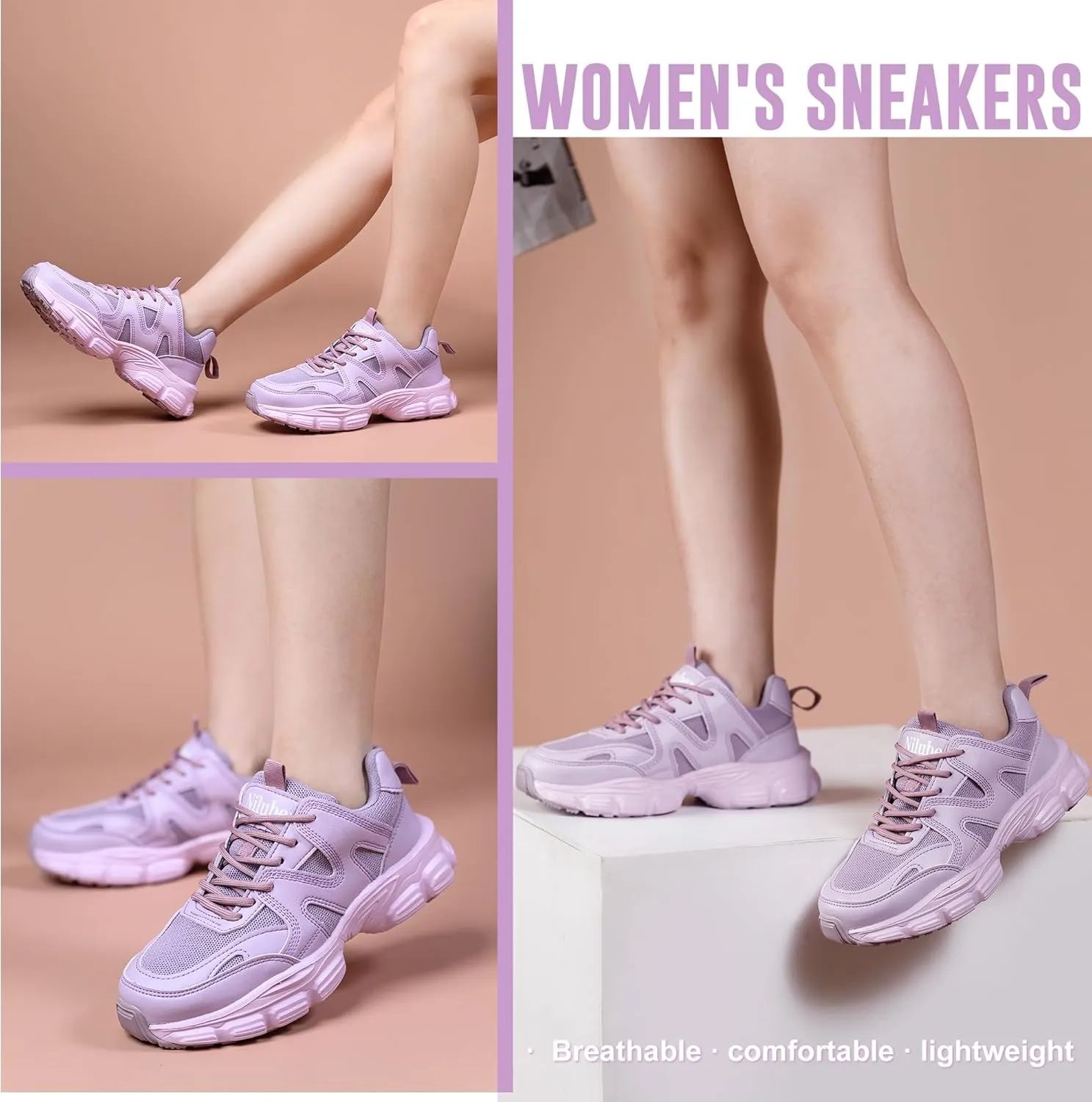 Niluber Fashion Women's Chunky Sneakers Lace-Up Platform Sneakers for Women Lightweight and Comfortable Walking Sneakers Casual Dad Shoes