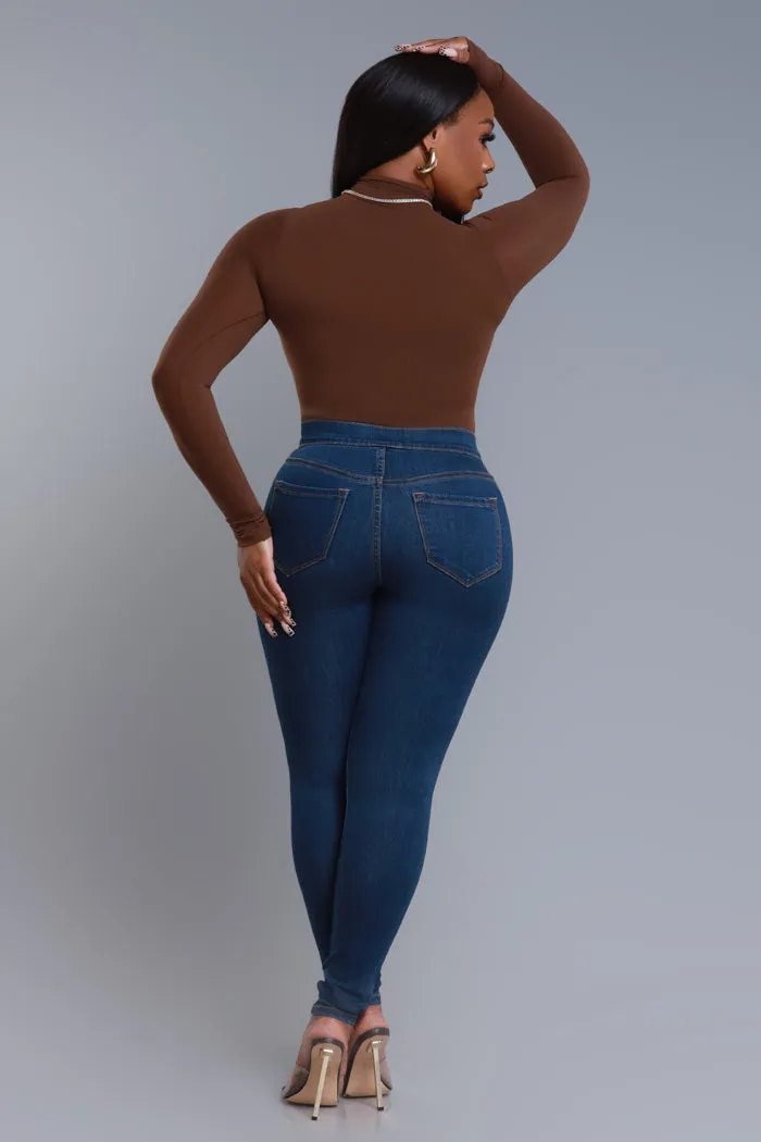 Not Clicking High Rise Skinny Jeans - Med Wash