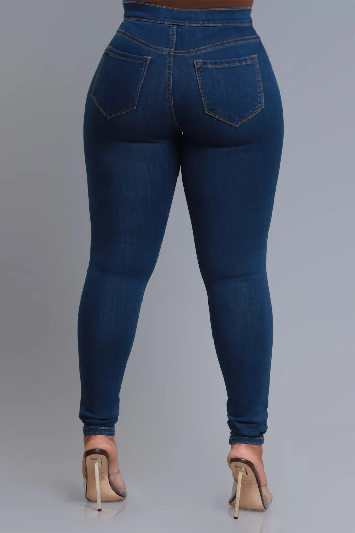 Not Clicking High Rise Skinny Jeans - Med Wash